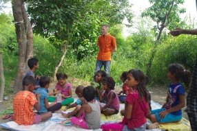 Classes being held at one of the slums in India where Charity United’s educational programs are in operation.