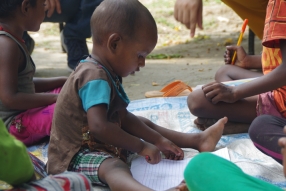 Classes being held at one of the slums in India where Charity United’s educational programs are in operation.