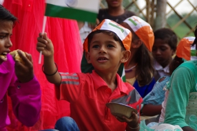 The community celebrates the new educational program that has been introduced to their village, at one of the slums in India where Charity United's educational programs are now in place.