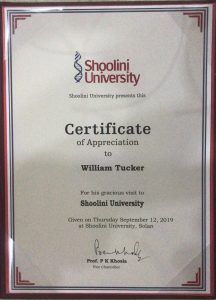 Shoolini University Certificate for William